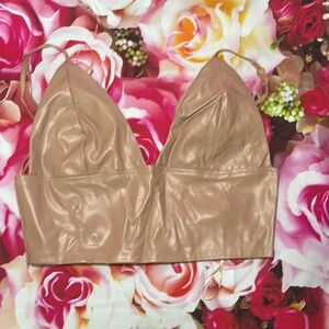 Beige Women's bralette cami faux leather